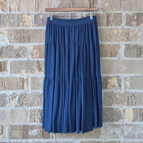 VTG Deborah Murray Breezy Flowy Midi Maxi Pleated Boho Flared Long Skirt Blue - Picture 1 of 6